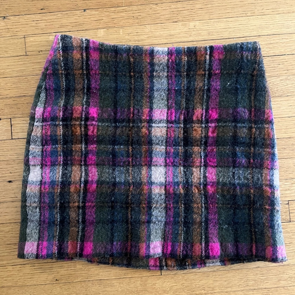 Plaid Wool Blend Skirt